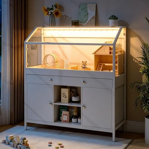 Wumagin Reptilien Terrarium mit Unterschrank, 110x 40 x 60 cm Reptilienvivarium mit LED-Beleuchtung und Lüfter, transparentes Acryl-Sichtfenster für Schlangen, Bartagame, Meerschweinchen
