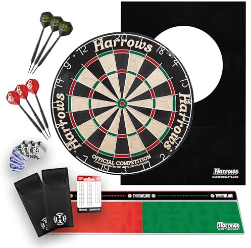 Harrows XL Dartscheibe Surround - Großer 6-teiliger Wandschutzring oder komplettes Premium XL Dartpfeile Bundle mit Board, Trophäen-Darts & Oche - Home, Club & Geschenkoptionen