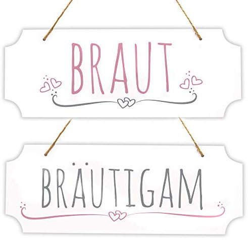 Frau WunderVoll® Schild Set EHEPAAR, Braut & BRÄUTIGAM, 40 x 15 cm/Wegweiser, Hochzeit Vintage, Hochzeitsschild, Kirche, Standesamt, Stuhldekoration, Hochzeitsgeschenke Brautpaar Schild