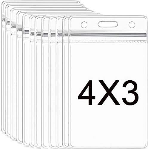 AMUU Ausweishalter, 12 Stück, 4 x 3, Namensschilder, transparenter Kunststoff-Kartenschutz, großer Ausweishalter