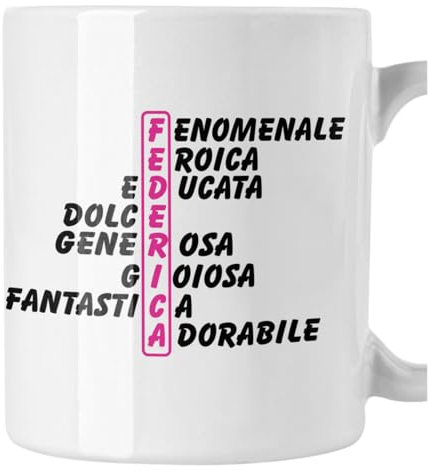 bubbleshirt Tazza Mug divertente con nome Federica e aggettivi simpatici Idea Regalo Compleanno Natale in ceramica