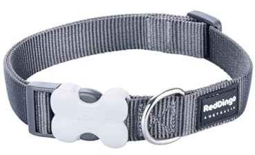 Red Dingo Bucklebone Dog Collar Plain, Grey, Large 25mm