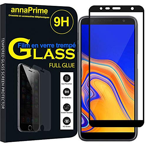 annaPrime Verre Trempé pour Samsung Galaxy J4+/ J4 Plus (2018) 6.0, [Lot de 1] Film PLEINE COLLE Ultra Clair 9H Dureté Protecteur d'écran FULL GLUE Anti cassé, Anti Rayures, sans Bulles Couleur NOIR