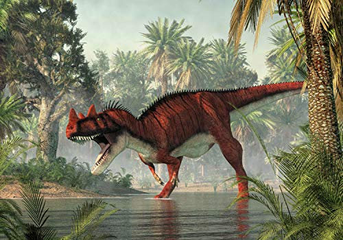 wandmotiv24 Fototapete Ceratosaurus im Wasser mit Palmen, XS 150 x 105cm - 3 Teile, Wanddeko, Wandbild, Wandtapete, Dinosaurier Natur M6022