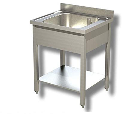 Ristotecno Lavatoio Lavello su Gambe ad 1 Vasca. Prof. 60-80x60x85H, Senza Ruote