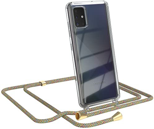 EAZY CASE Handykette kompatibel mit Samsung Galaxy A51 Handyhülle mit Umhängeband, Handykordel mit Schutzhülle, Silikonhülle, Hülle mit Band, Stylische Kette für Smartphone, Rainbow