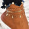 Bohend Boho Bracelet Argent Tortue Lune Réglable Shell Pendentif Multicouches Chevilles Bracelets Plage Chaînes de pieds Accessoires de bijoux Pour Femmes Et Filles (02)