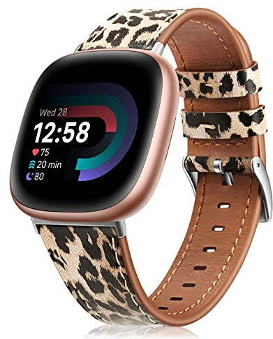 Fintie Armband kompatibel mit Fitbit Versa 3 / Fitbit Sense, echtes Lederband, Ersatzarmband, Zubehör, Medium, Leder, Kein Edelstein