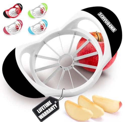 SCHVUBENR 4.72 Inch Large Apple Slicer with 12 Blades - Professional Apple Cutter - Stainless Steel Apple Corer - Sharp Apple Slicer and Corer - Apple Tool - Dishwasher Safe(Black)