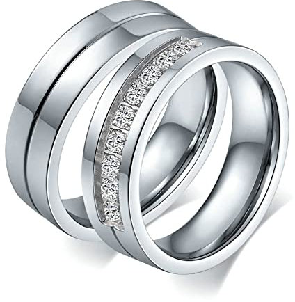 Bishilin Partnerringe Edelstahl 6MM, Eheringe Paar mit Gravur 6MM Hochglanzpoliert Ringe Verlobung Set 2 Ringe Silber Damen Gr.57 (18.1) & Herren Gr.62 (19.7)