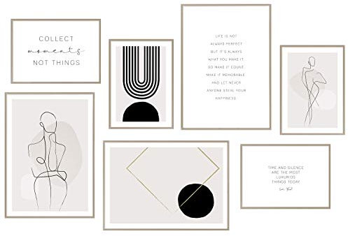 Premium Poster Set - 7 wunderschöne Abstrakt Bilder im Set - Kunst abstract Deko für Schlafzimmmer Wohnzimmer - ohne Rahmen