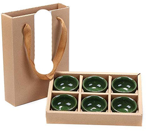 Chinesische Reise Kung Fu 6pcs Teesets Keramik Tragbares Porzellanservice Eis Gebrochene Glasur Teetassen Teezeremonie Geschenkbox-Grün