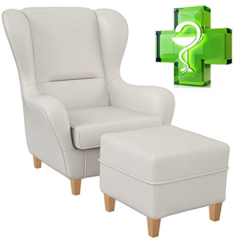 Supellex Ohrensessel »Sofia«, Design Skai Kunstleder Pandoria, Weiss (Design-Nr.: 5188), wahlweise mit Hocker (inkl. Hocker)