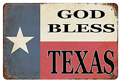 Larkverk God Bless Texas Retro Blechschild Vintage Texas Staatsflagge Metallschild Texans Lone Star Wanddekoration Shop Wandbild Badezimmer Schild 30,5 x 20,3 cm ETP-TPH-SB-128, Multi-12