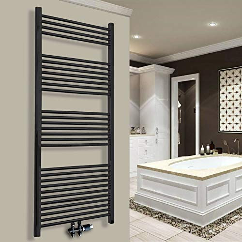 Gulfstream Komfort Badheizkörper 1500 x 600 mm in Schwarz Gebogen inkl. Anschlußarmatur Hochwertiges Handtuchheizkörper-Set in Schwarz