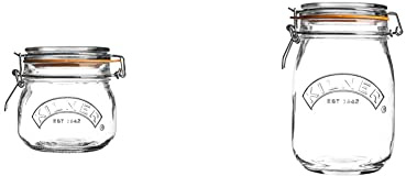 Kilner Clip Top Round Storage Jar, Glass & Round Clip Top Glass Jar, 1 L