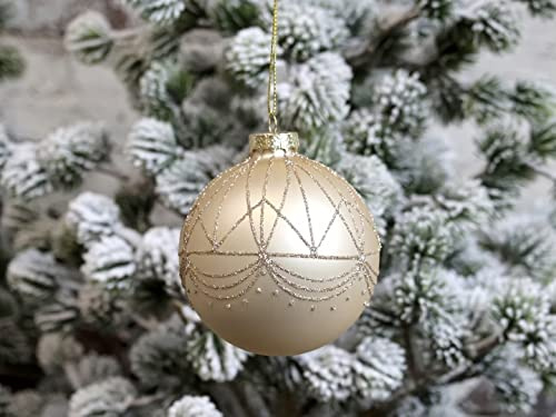 Chic Antique Weihnachtskugel Kugeln, Tropfen, Zapfen, Anhänger,Antik Glaskugel m.Muster Vintage Christbaumkugel Weihnachten X-Mas versch. Größen und Formen Skan Design (51915-18 Ø8cm Latte)