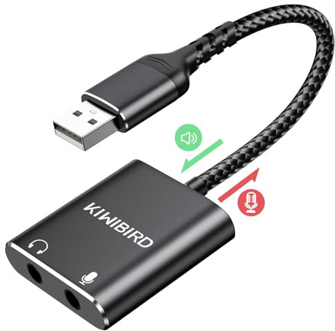 KiwiBird Adaptateur USB vers Audio Jack 3,5 mm, Carte Son Externe, USB Écouteur Casque et Convertisseur Micro Microphone Compatible avec PS5 PS4, MacBook Air Pro, Raspberry Pi, Windows PC, Mac
