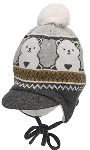 Sterntaler Baby Bommelmütze Bär - Kappe für Jungen aus Baumwolle Mit Bindeband - Hellgrau, Größe 41