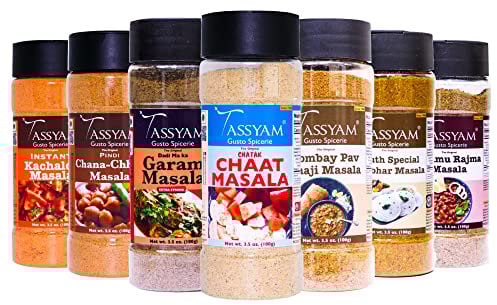 Tassyam PAN Indian Essentials Spice Combo 700 grams Dispensers | Since 1940 | Sambhar, Pav Bhaji, Garam Masala, Rajma, Chaat Masala, Chhole, Kachaloo Chaat | Incredible Value
