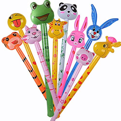 10 Stück Aufblasbare Tiere Stick, Aufblasbare Safari-Tiere Stick Mit Sound, Dschungel Safari Aufblasbare Spielzeuge, Tiger Giraffe Panda Ballon Stick, Hammer Blasttiere Für Kinderpool, Strandspielzeug