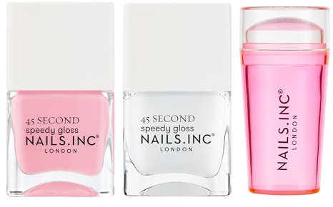 Nails Inc 45 Second Speedy Gloss French Manicure Hack Set, Pink, No Chip, Long Lasting, Quick Dry, Air Dry, Professional Manicure & Pedicures, Fingernail & Toenail, Vegan Nail Polish Trio, 3 Piece Set