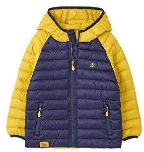 LightHouse Boys Carter Warm Coat - Kids Outdoor Padded Puffa Jacket With Hood - Navy Yellow - 3-4 Years
