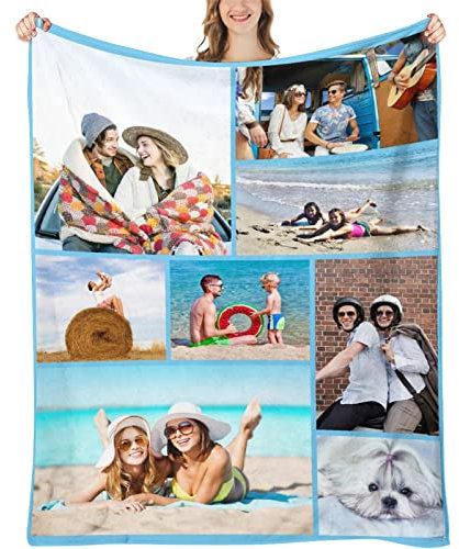 Personalisierte Fotodecke Mit Eigenem Foto, individuelle kuscheldecke Bedrucken Lassen mit Foto,1-9 Bildcollage,Fotodecke selbst gestalten, Fotogeschenk für Geburtstag Jahrestag Weihnachten, 180×200cm