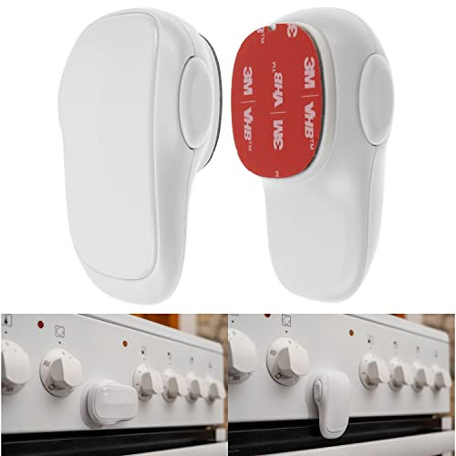 Backofentür Kindersicherung, 2 Stück, in Weiß, mit Hitze-resistentem Kleber, Doppel-Druck-Knopf, Rückstands-los entfernbar, Ofentür Sperre zum Kleben, Backofen Baby Sicherung, Herdknopf Schutz
