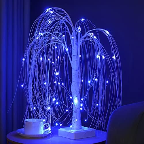 60 LED Willow Night Light Colorful Tree Remote Control Table Lamp with 7 Lighting Modes Color Changing RGB Fairy Mood Lamps USB/Battery Night Lights Table Decor Night Lamp for Home Bedroom