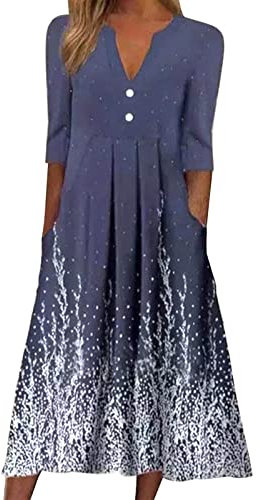 Vimoli Womens Bohemian 3 4 Sleeve V Neck Faux Wrap Maxi Dress Dressed for Womens Navy