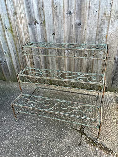 Verdigris 3 Tier Ornate Metal Outdoor Plant Stand Garden Planter Shelves Pot Storage