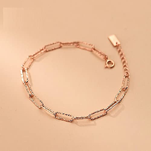 Bracciale in argento, braccialetto alla moda, braccialetto in argento sterling, taglio minimalista in argento sterling 925 con motivo strutturato catena ovale oro rosa braccialetto gotico punk braccia