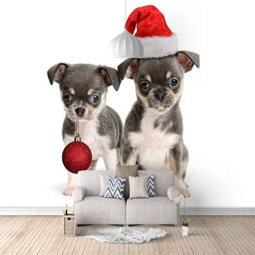 Fototapete - Wandkunst Tapete - Süßes Tier Hund Weihnachten - Abnehmbare, Selbstklebende Wandbilder, Kunst-Aufkleber, 3D-Wandaufkleber, 3D-Wandbild, Poster, Bild, Wand 250 (Breite) x 175 (Höhe) cm