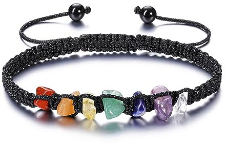 JSDDE 7 Chakra Armband Heilsteine Perlenarmband geflochten einstellbar edelsteine Armband Glücksbringer Schmuck für Damen Herren
