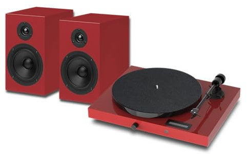 Pro-Ject Juke Box E1 HiFi Set, Audiophile turntable system with speakers (Red)