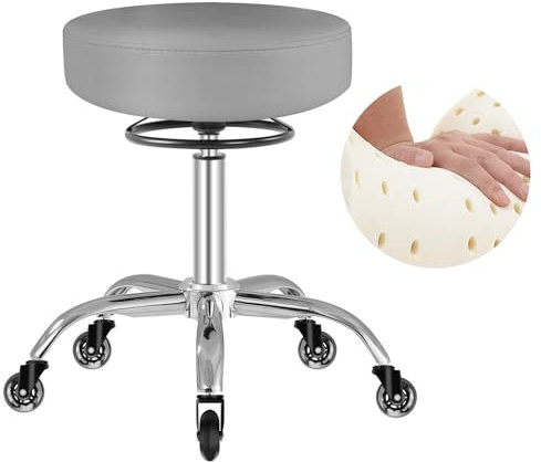 OUTMASTER Rollhocker höhenverstellbar mit Rollen - 50-62cm,bis 180 kg belastbare Arbeitshocker,360° Drehhocker Hocker für Salon und Spa,aus Leder Hocker (Grau)