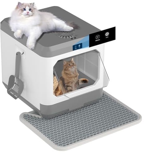 Pionevox Smart Cat Litter Box, XL Large Cat Litter Box with Odor Control, 3-Speed Covered Litter Box with Lid, No Smell Electric Litter Box with Scoop, Mat, Non Leaking Kitty Litter Box for Cats