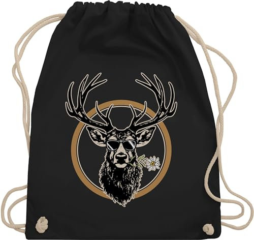 Turnbeutel Rucksack - Kompatibel mit Oktoberfest Tasche - Cooler Hirsch Hirschgeweih Jäger - Unisize - Schwarz - trachtenrucksack bayrische hirsche taschen trachtentaschen bayrisch edelweiß