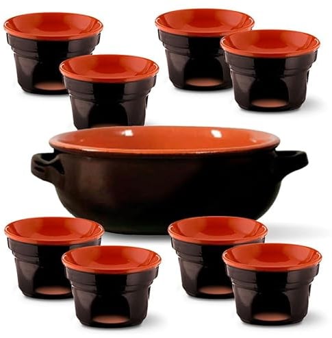 Paniate De Silva Set Bagna Cauda con Casseruola 2 Maniglie 24 cm e 8 Fornellini in Terracotta Made in Italy - Ideale per Bagna Cauda Piemontese e Fonduta