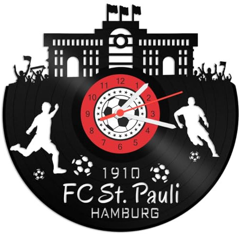 GRAVURZEILE Wanduhr aus Vinyl - Schallplattenuhr FC St. Pauli Vereinsliebe - Handmade Vintage-Uhr - Wanddekoration im Retro-Design für Fußballfans - Geschenk für Sie & Ihn - Made in Germany
