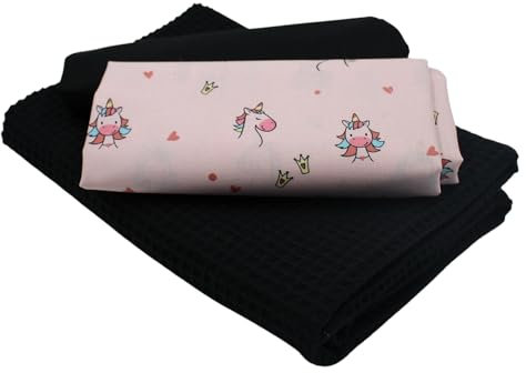 VmG-Store Waffelpique + Baumwollstoff Set farblich abgestimmt Waffel Stoff 100% Baumwollstoff Tex Standard 100 (Einhorn und Herzen Set22)