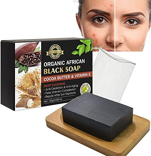 Bio-Tiefenreinigungsseife mit schwarzer Kakaobutter, afrikanische schwarze Bio-Seife mit Vitamin E, handgefertigte afrikanische schwarze Seife, afrikanische schwarze Seife für alle (3pcs)
