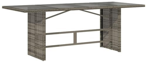 vidaXL Gartentisch, Beistelltisch mit Stahlrahmen, Balkontisch Tisch mit Glasplatte, Esstisch Gartenmöbel Terrasse, Grau Poly Rattan