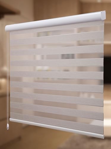 PlisseeOnline Doppelrollo Duorollo mit Alu Kassette Grau Meliert 100% Polyester Breite: 220 cm Höhe: 200 cm Blickdicht Deckenmontage Freihängend für Fenster und Türen Raffrollo Seitenzugrollo