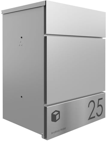 Briefkasten Manufaktur Design Aufputz Paketbox Kant Edition - Elegance 4 individuell mit Ihrem Namen & Hausnummer (RAL 9007 graualuminium)