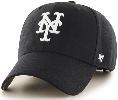47 Brand MLB Black White Primary Logo MVP Adjustable Structure Baseball Cap Hat, Adult One Size Fits All
