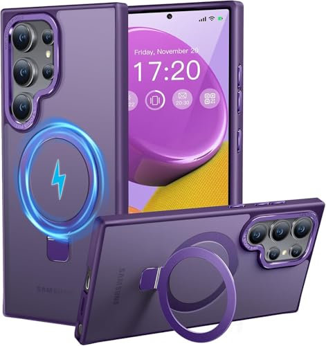 HuwaiH für Samsung Galaxy S24 Ultra Hülle, [mit Unsichtbarem Ständer] [mit Mag Safe] Militärnorm Sturzschutz, Kratzfeste Anti-Fingerabdruck Schutzhülle, für Samsung S24 Ultra hülle 6,8 (Dunkel Lila)