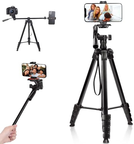 Overhead Treppiede Telescopico in Alluminio da 68,1 Pollici con Testa Girevole a 360° per Telefoni Cellulari e Fotocamere: Supporto per Foto, Video e Streaming Live