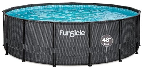 FUNSICLE Piscine Tubulaire Ronde Noire Ø 4,57m x h1,22m Noir/Gris tressé Noir/Gris tressé